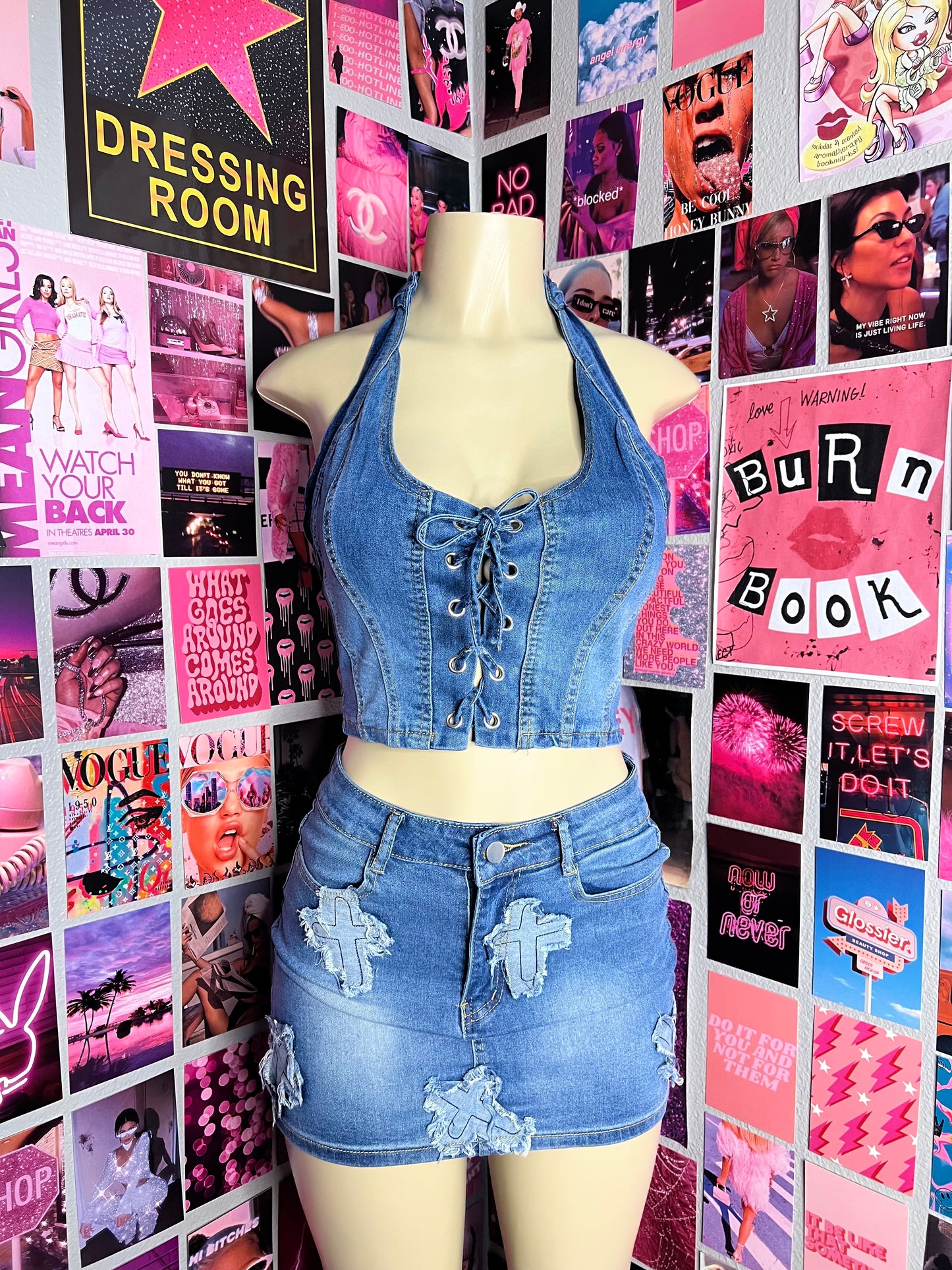 Denim Mini Skirt Set