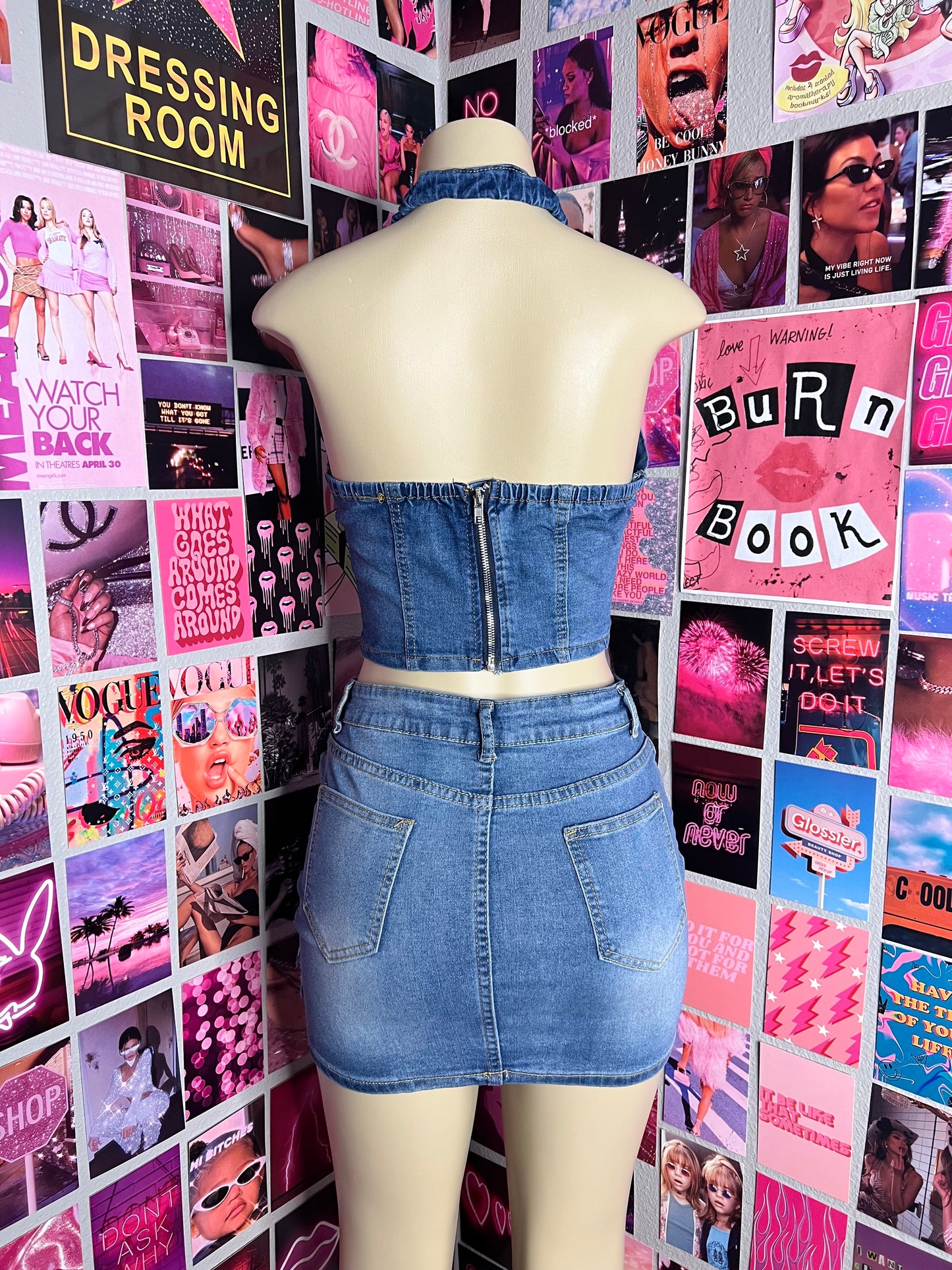 Denim Mini Skirt Set